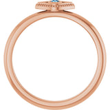 14K Gold Round Natural Aquamarine Stackable Evil Eye Ring - Rose Gold - view 7