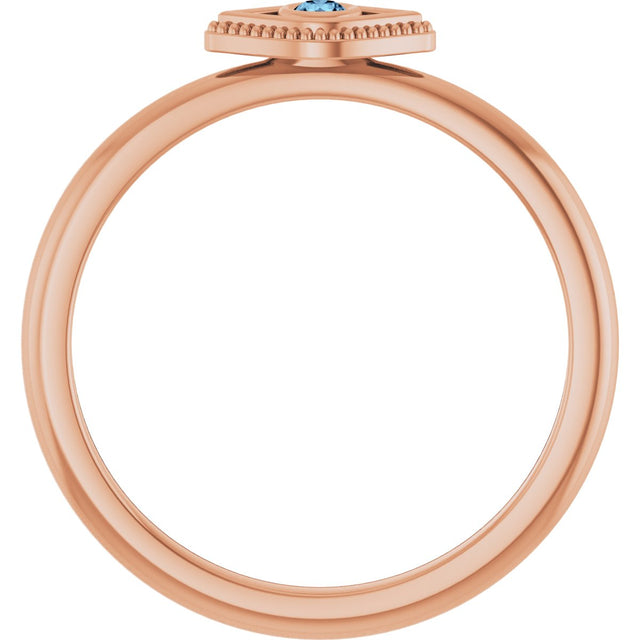 14K Gold Round Natural Aquamarine Stackable Evil Eye Ring - Rose Gold - view 7