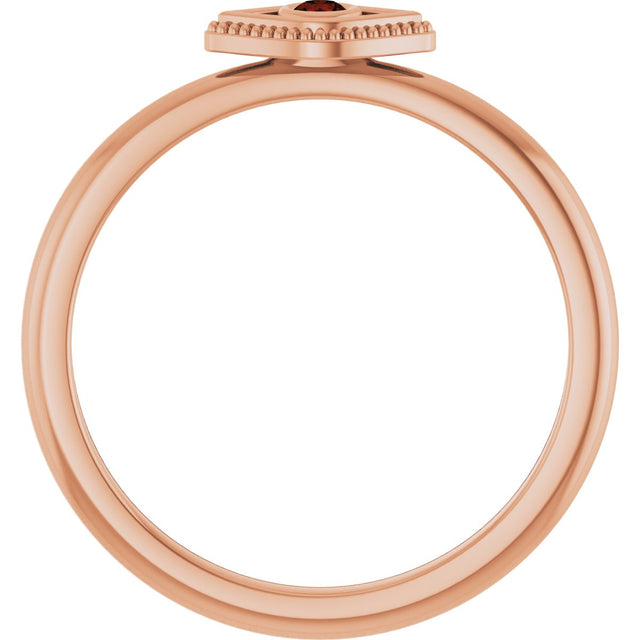 14K Gold Round Natural Mozambique Garnet Stackable Evil Eye Ring - Rose Gold - view 7