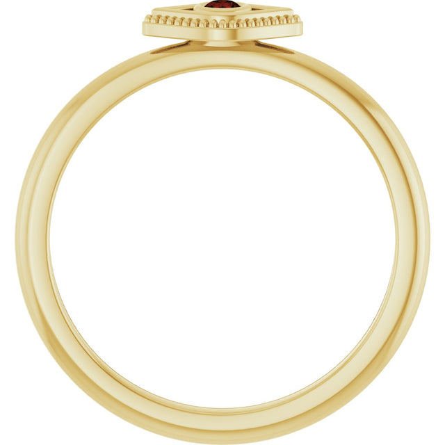 14K Gold Round Natural Mozambique Garnet Stackable Evil Eye Ring - Yellow Gold - view 7