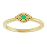 14K Gold Round Natural Emerald Stackable Evil Eye Ring - Yellow Gold - view 8