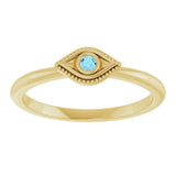 14K Gold Round Natural Aquamarine Stackable Evil Eye Ring - Yellow Gold - view 8