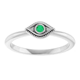 Platinum Round Natural Emerald Stackable Evil Eye Ring - view 8
