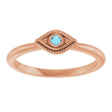 14K Gold Round Natural Aquamarine Stackable Evil Eye Ring - Rose Gold - view 8