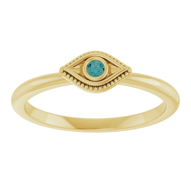 14K Gold Round Natural Alexandrite Stackable Evil Eye Ring - Yellow Gold - view 8