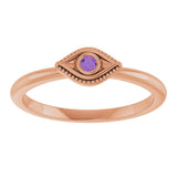 14K Gold Round Natural Amethyst Stackable Evil Eye Ring - Rose Gold - view 8