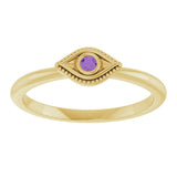 14K Gold Round Natural Amethyst Stackable Evil Eye Ring - Yellow Gold - view 8
