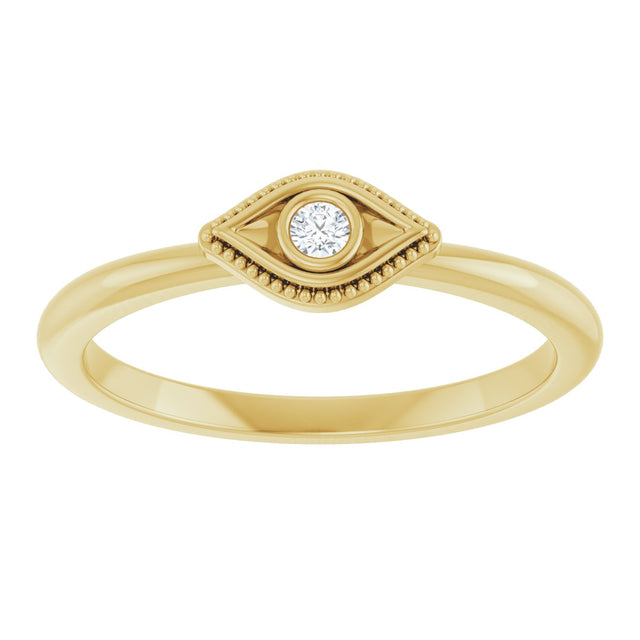 14K Gold Round Natural Diamond Stackable Evil Eye Ring - Yellow Gold - view 8