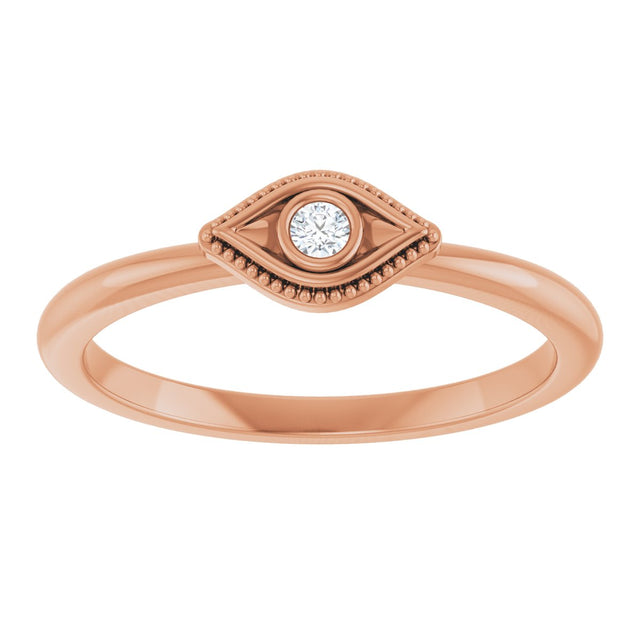 14K Gold Round Natural Diamond Stackable Evil Eye Ring - Rose Gold - view 8