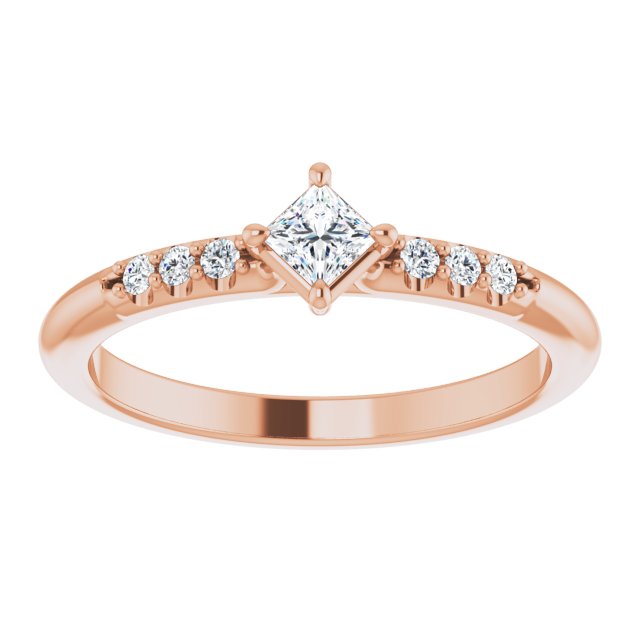 14K Gold Square Natural Diamond Accented Stackable Ring – 3x3mm - Rose Gold - view 8