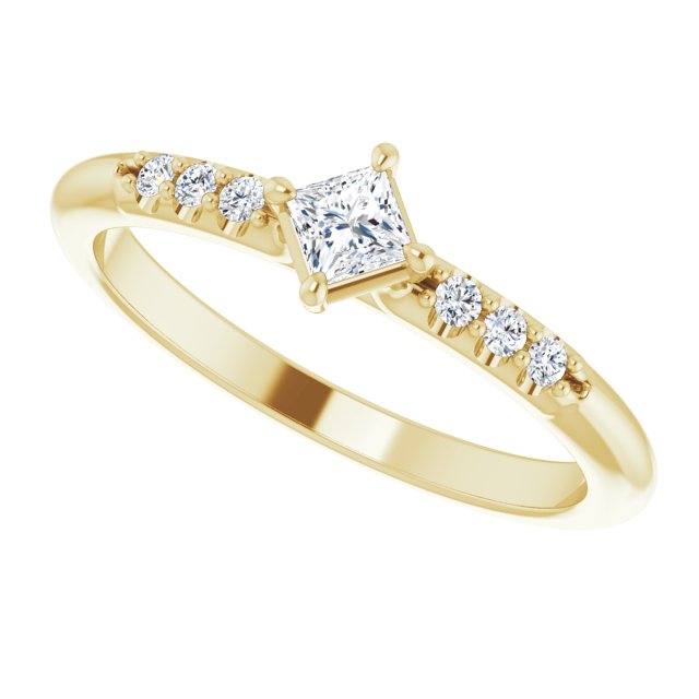 14K Gold Square Natural Diamond Accented Stackable Ring – 3x3mm - Yellow Gold - view 10