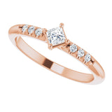 14K Gold Square Natural Diamond Accented Stackable Ring – 3x3mm - Rose Gold - view 10