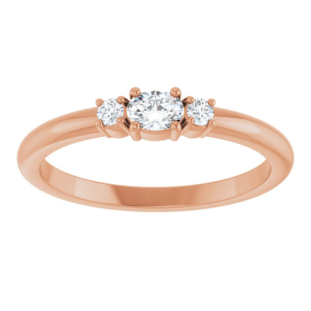 14K Gold Emerald Natural Diamond Stackable Ring - Rose Gold - view 8