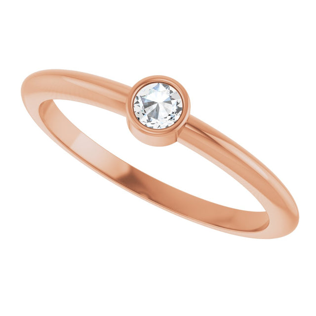 14K Gold Round Natural Diamond Bezel-Set Stackable Ring – 2-5.7mm Stones - Rose Gold - view 15
