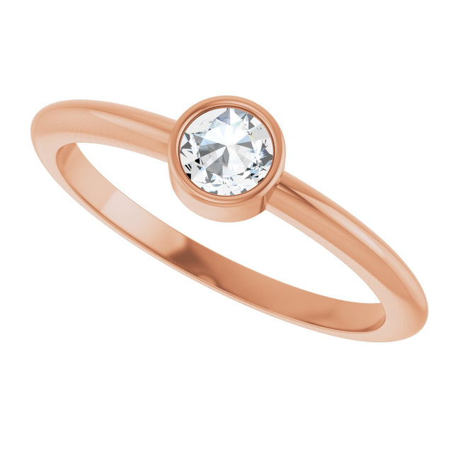 14K Gold Round Natural Diamond Bezel-Set Stackable Ring – 2-5.7mm Stones - Rose Gold - view 15