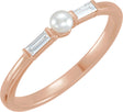 14K Gold Cultured White Seed Pearl & Natural Diamond Accented Pearl Ring - Rose Gold
