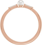 14K Gold Cultured White Seed Pearl & Natural Diamond Accented Pearl Ring - Rose Gold - view 2