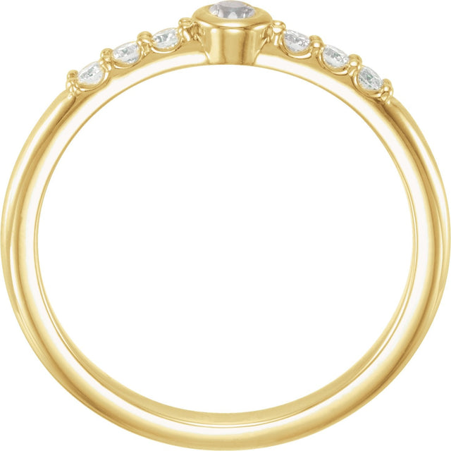 14K Gold Round Natural Blue Sheen Moonstone & Natural Diamond Stackable Bezel-Set Ring - Yellow Gold - view 5