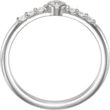 14K Gold Round Natural Blue Sheen Moonstone & Natural Diamond Stackable Bezel-Set Ring - White Gold - view 5