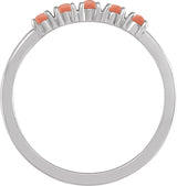 Platinum Natural Pink Coral Cabochon Stackable Ring - view 6