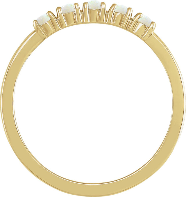 14K Gold Natural White Opal Cabochon Stackable Ring - Yellow Gold - view 6
