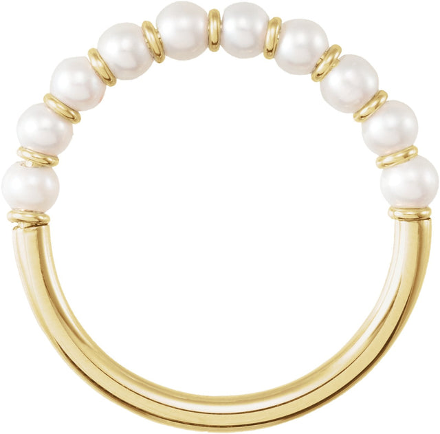 14K Gold Cultured White Freshwater Pearl Freshwater Pearl Ring – 3 mm - Yellow Gold - view 4