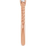 14K Gold Round Natural White Sapphire Rope Solitaire Ring - Rose Gold - view 14