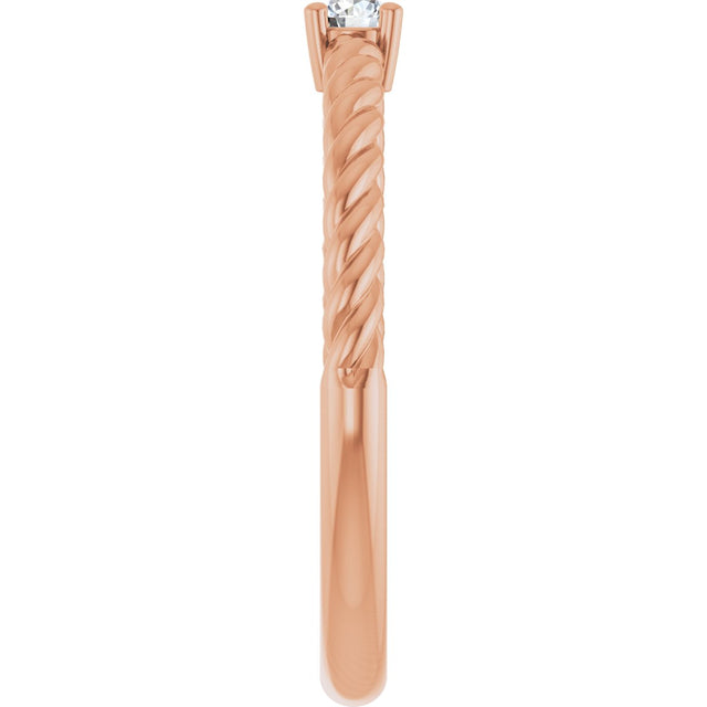 14K Gold Round Natural White Sapphire Rope Solitaire Ring - Rose Gold - view 14
