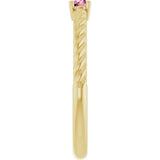 14K Gold Round Natural Pink Tourmaline Rope Solitaire Ring - Yellow Gold - view 13