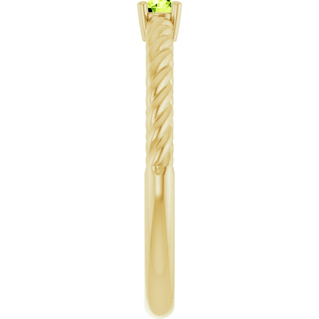 14K Gold Round Natural Peridot Rope Solitaire Ring - Yellow Gold - view 14