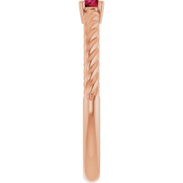 14K Gold Round Lab-Grown Ruby Rope Solitaire Ring - Rose Gold - view 14