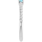 14K Gold Round Natural Aquamarine Rope Solitaire Ring - White Gold - view 13