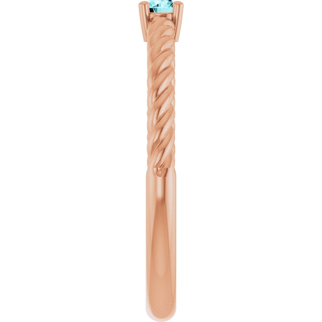 14K Gold Round Natural Blue Zircon Rope Solitaire Ring - Rose Gold - view 14