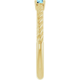 14K Gold Round Natural Aquamarine Rope Solitaire Ring - Yellow Gold - view 13