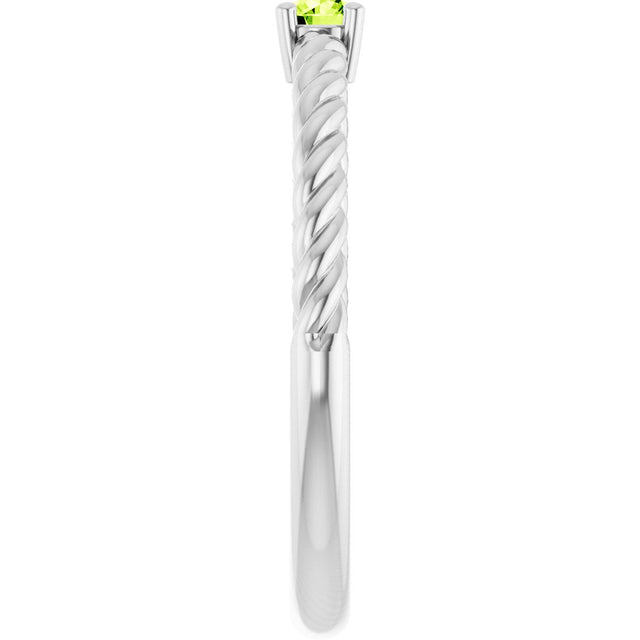 14K Gold Round Natural Peridot Rope Solitaire Ring - White Gold - view 14