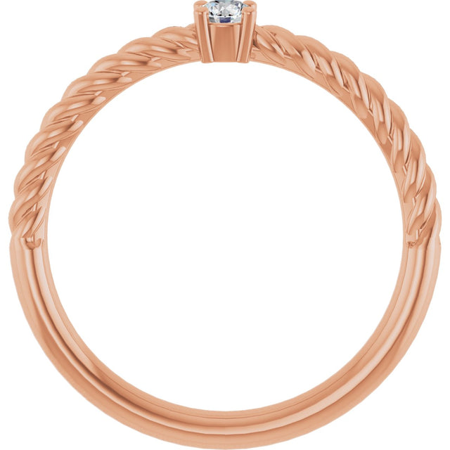 14K Gold Round Natural White Sapphire Rope Solitaire Ring - Rose Gold - view 12