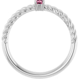 14K Gold Round Natural Pink Tourmaline Rope Solitaire Ring - White Gold - view 12