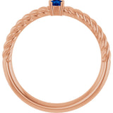 14K Gold Round Natural Blue Sapphire Rope Solitaire Ring - Rose Gold - view 12