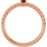 14K Gold Round Natural Mozambique Garnet Rope Solitaire Ring - Rose Gold - view 12