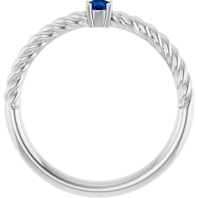 14K Gold Round Natural Blue Sapphire Rope Solitaire Ring - White Gold - view 12
