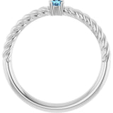Platinum Round Natural Aquamarine Rope Solitaire Ring - view 12