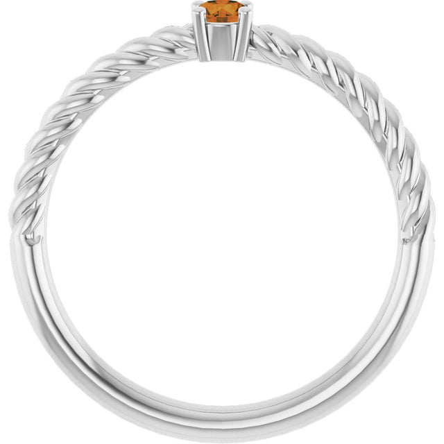 14K Gold Round Natural Citrine Rope Solitaire Ring - White Gold - view 12