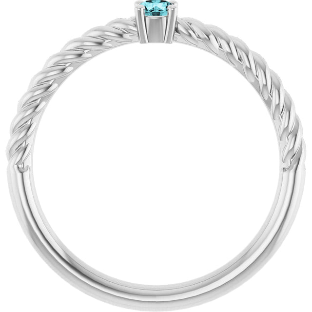 Platinum Round Natural Blue Zircon Rope Solitaire Ring - view 12