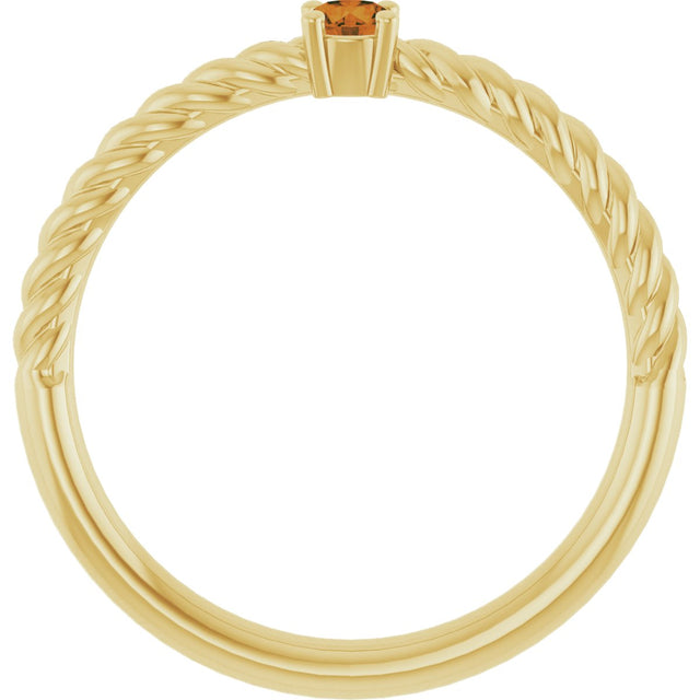 14K Gold Round Natural Citrine Rope Solitaire Ring - Yellow Gold - view 12