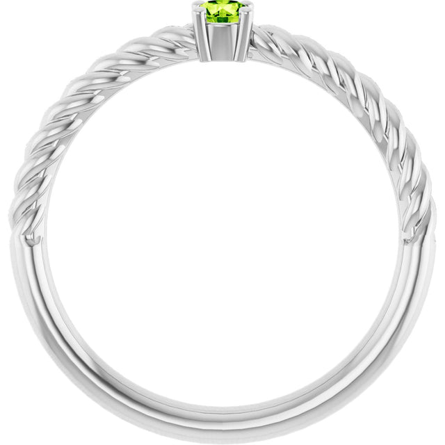 14K Gold Round Natural Peridot Rope Solitaire Ring - White Gold - view 12