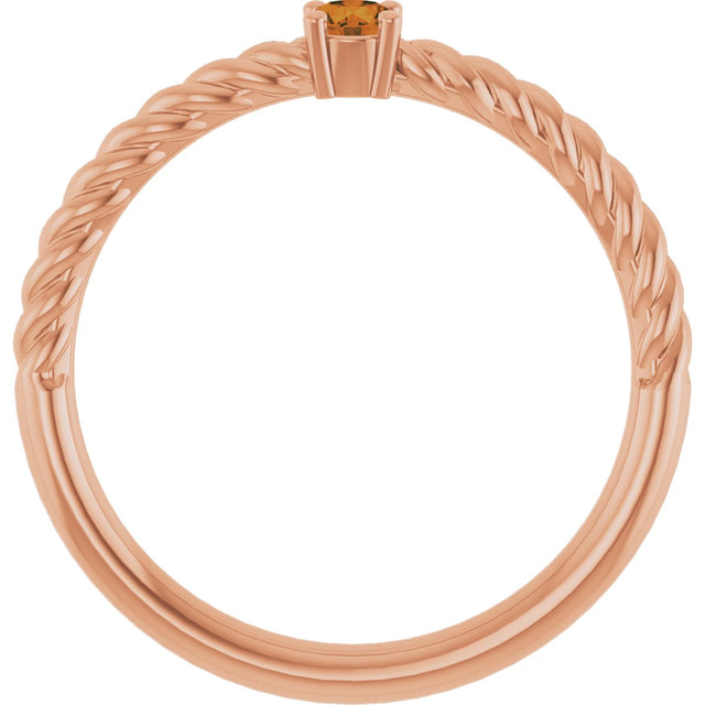 14K Gold Round Natural Citrine Rope Solitaire Ring - Rose Gold - view 12