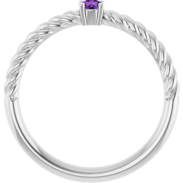 14K Gold Round Natural Amethyst Rope Solitaire Ring - White Gold - view 12