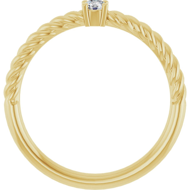 14K Gold Round Natural White Sapphire Rope Solitaire Ring - Yellow Gold - view 12