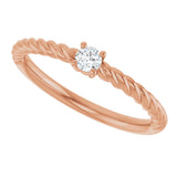 14K Gold Round Natural White Sapphire Rope Solitaire Ring - Rose Gold - view 15