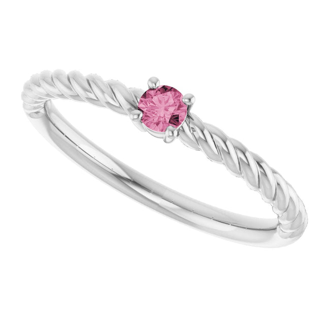 Platinum Round Natural Pink Tourmaline Rope Solitaire Ring - view 15